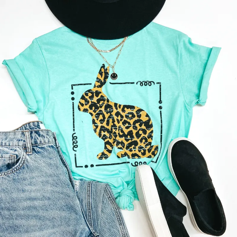 The Bunny Hop Leopard Print Bunny Easter Graphic Tee in Mint