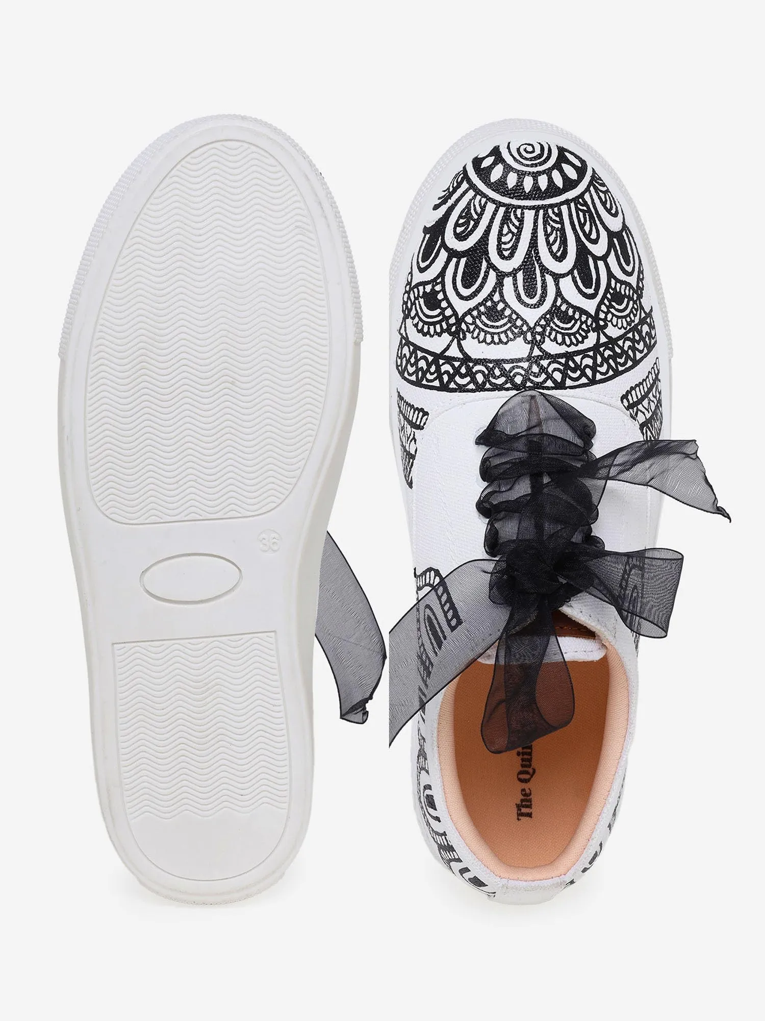 THE QUIRKY NAARI Mandala Sneakers with Mesmerizing Mandala Design | B&W | 7 UK Multicolor