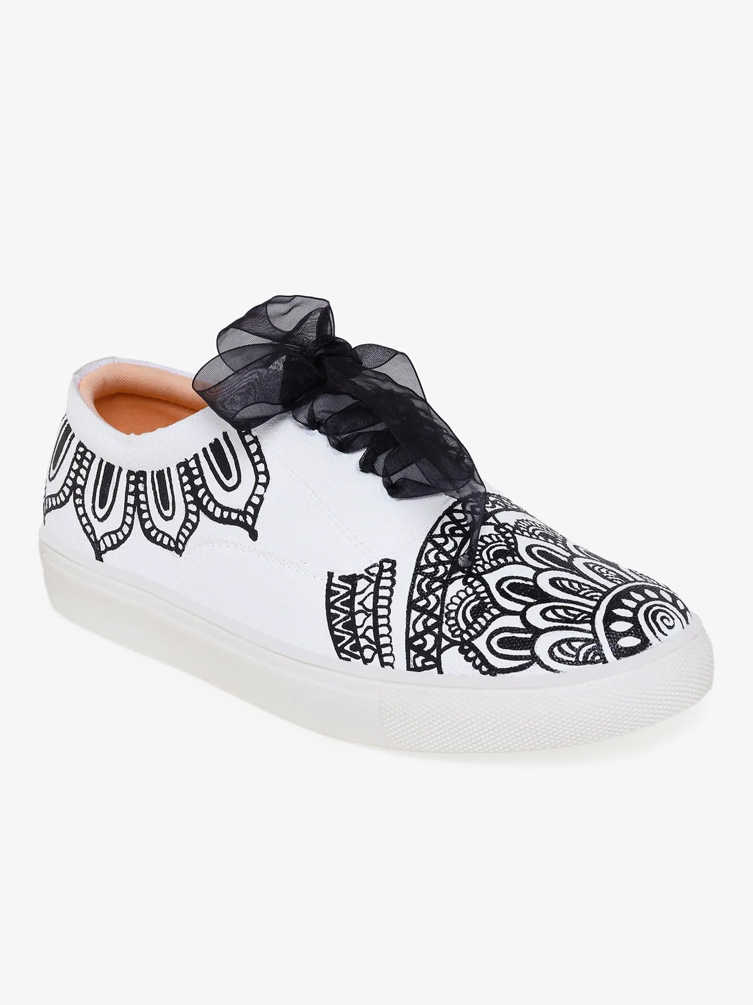 THE QUIRKY NAARI Mandala Sneakers with Mesmerizing Mandala Design | B&W | 7 UK Multicolor