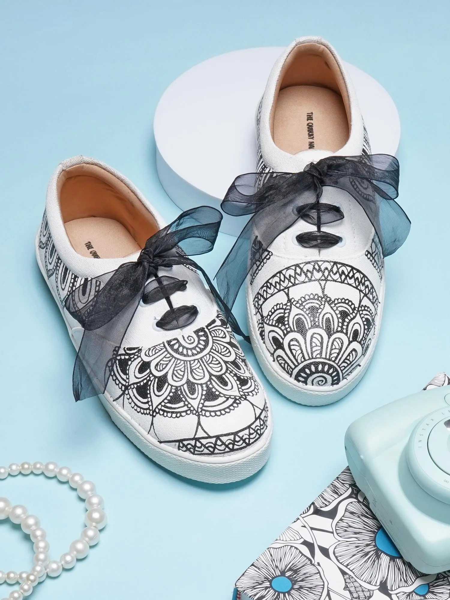 THE QUIRKY NAARI Mandala Sneakers with Mesmerizing Mandala Design | B&W | 7 UK Multicolor