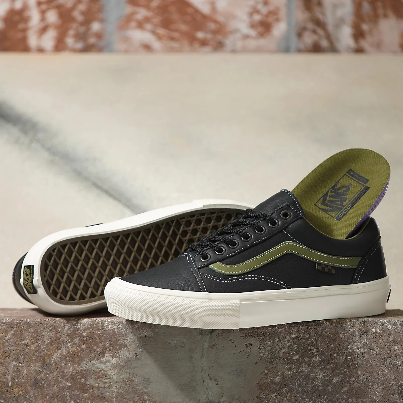 VANS SKATE OLD SKOOL BUTTER LEATHER BLACK / GREEN