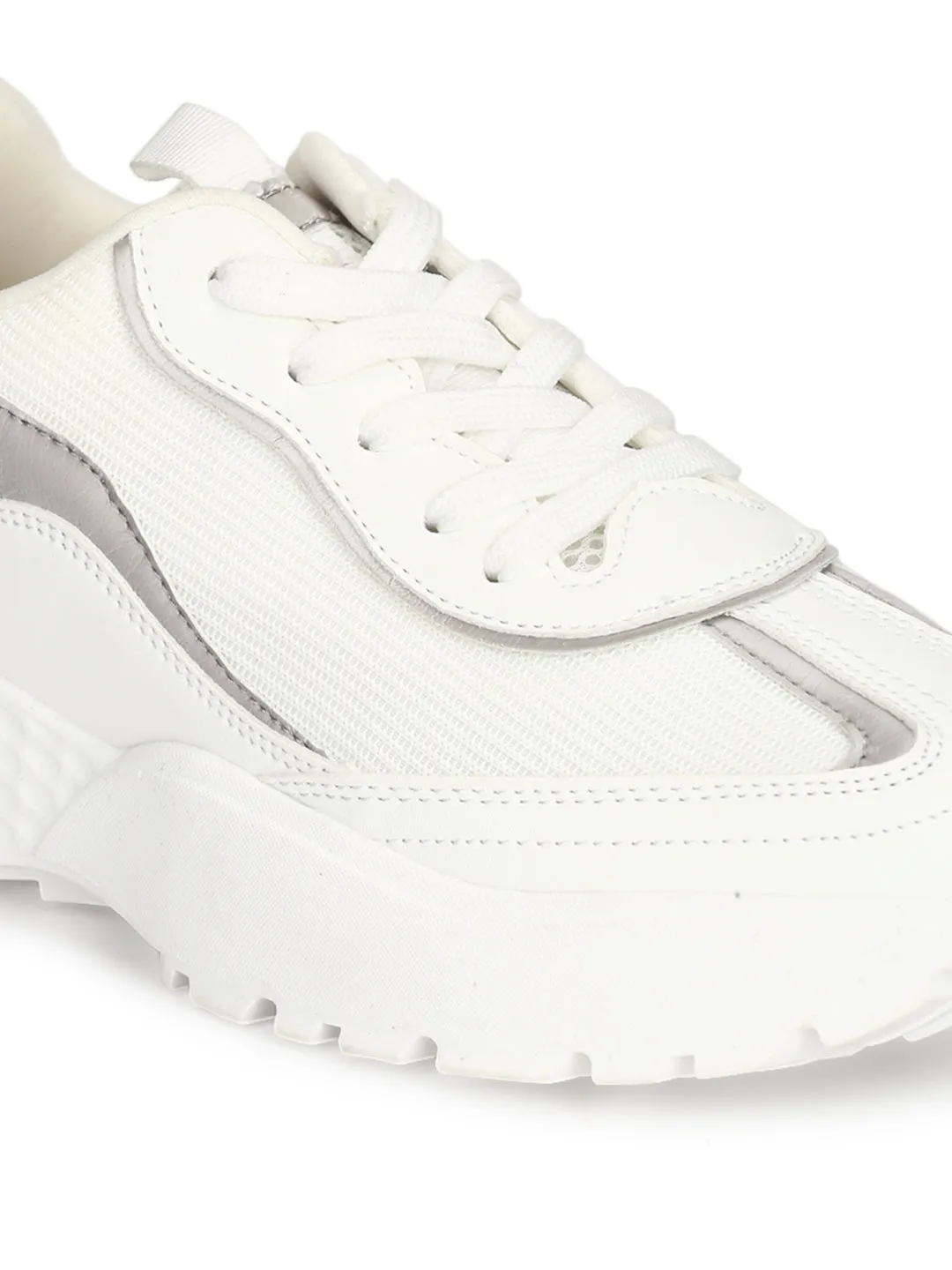 White Silver Chunky Cleated Bottom Sneakers